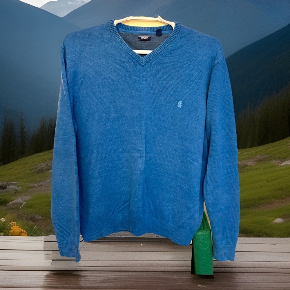 Nautica Sweater Men's 2XLT Blue V-Neck Pullover Ribbed Cuffs & Sleeve Ends